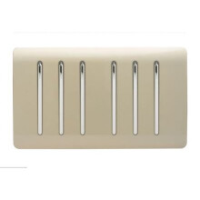 Trendi Modern Glossy 6 Gang 2 Way Rocker Champagne Gold Double Plate Light Switch in Champagne Gold
