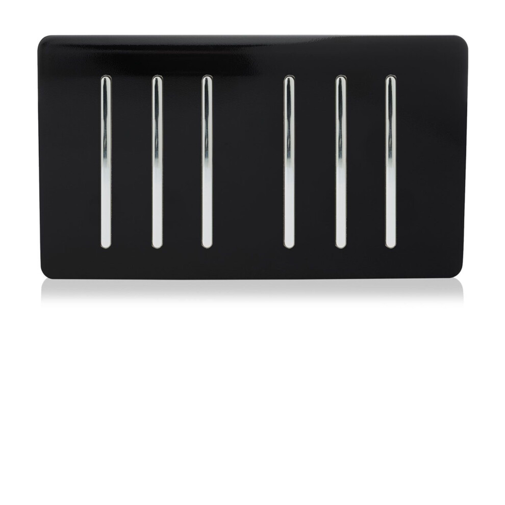 Trendi Artistic Modern Glossy 6 Gang 1 Way Rocker Double Plate Tactile Light Switch in Piano Black