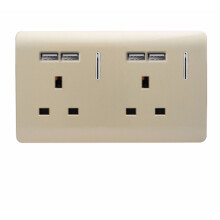 Trendi 2 Gang Modern Glossy 13 Amp 4 x 2.1mA USB Switched Tactile Plug Socket Champagne Gold