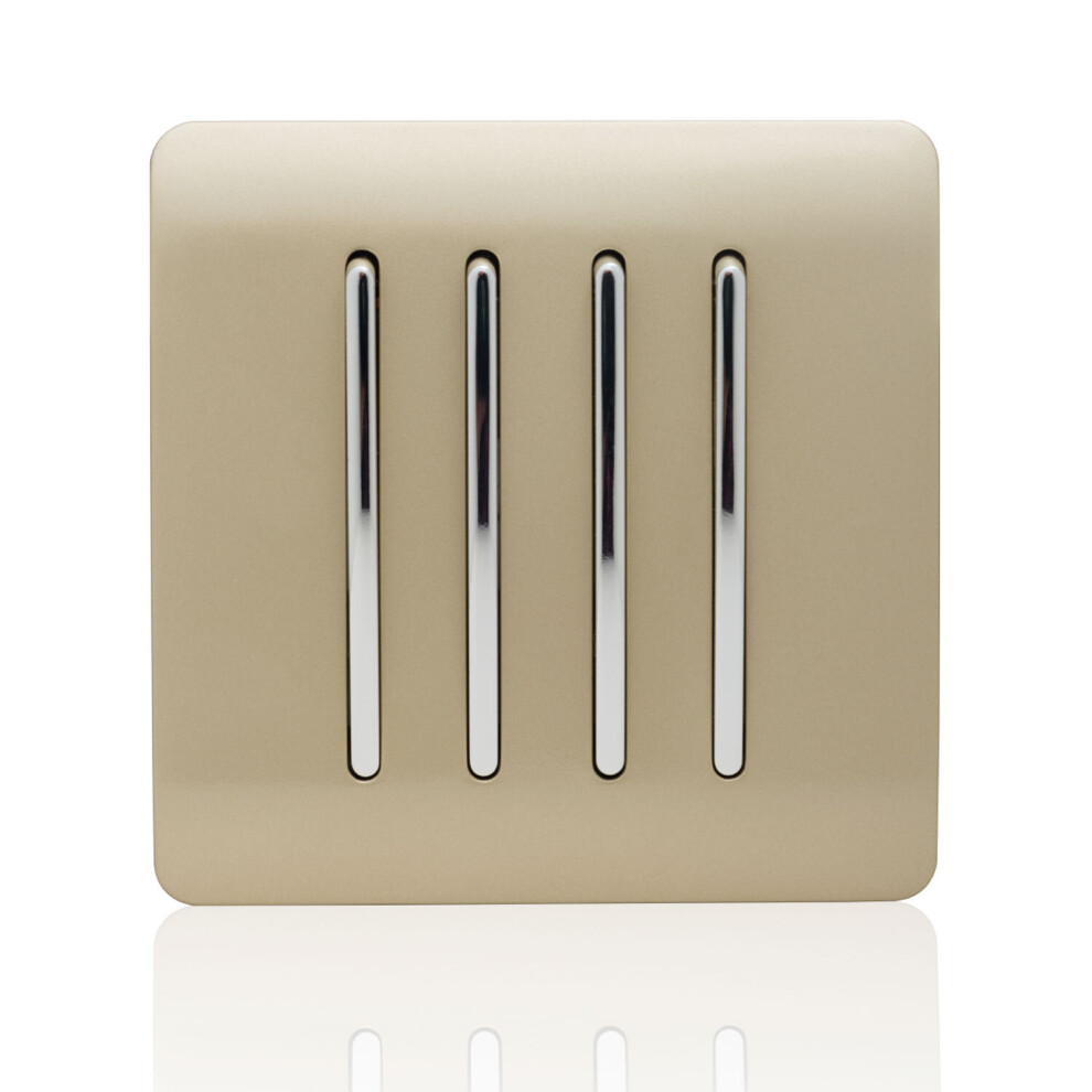 Trendi Switch Trendi 4 Gang 2 Way Artistic Modern Glossy 10 Amp Rocker Tactile Switch Champagne Light/Gold