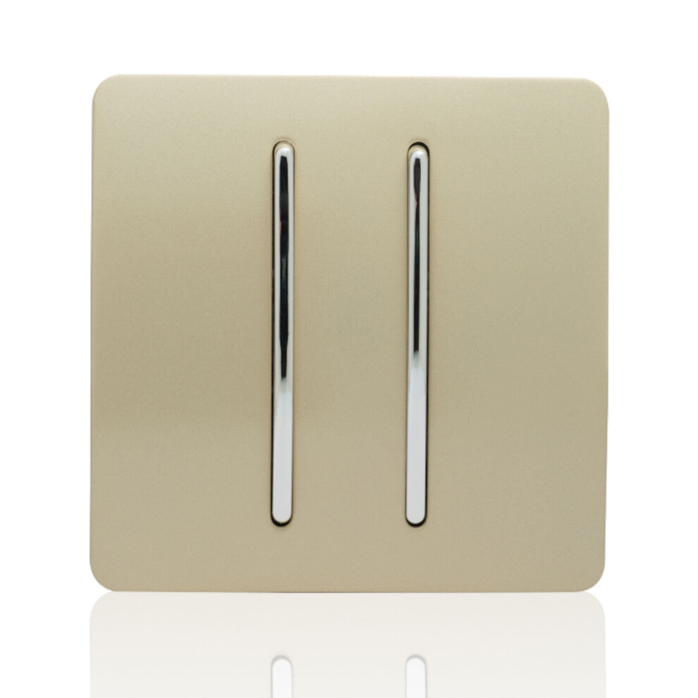 Trendi Switch Trendi 2 Gang 2 Way Artistic Modern Glossy 10 Amp Rocker Tactile Switch Champagne Light/Gold