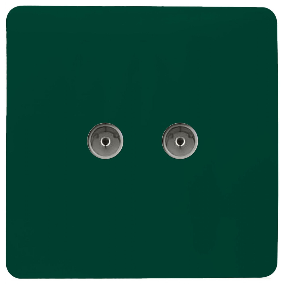 Trendi Artistic Modern Glossy Tactile 2 Gang TV Socket Dark Green