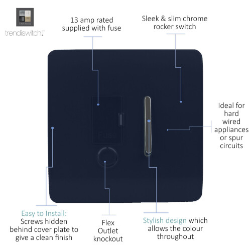 Trendi Switch Trendi Artistic Modern Glossy Fused Spur Switch Navy 1