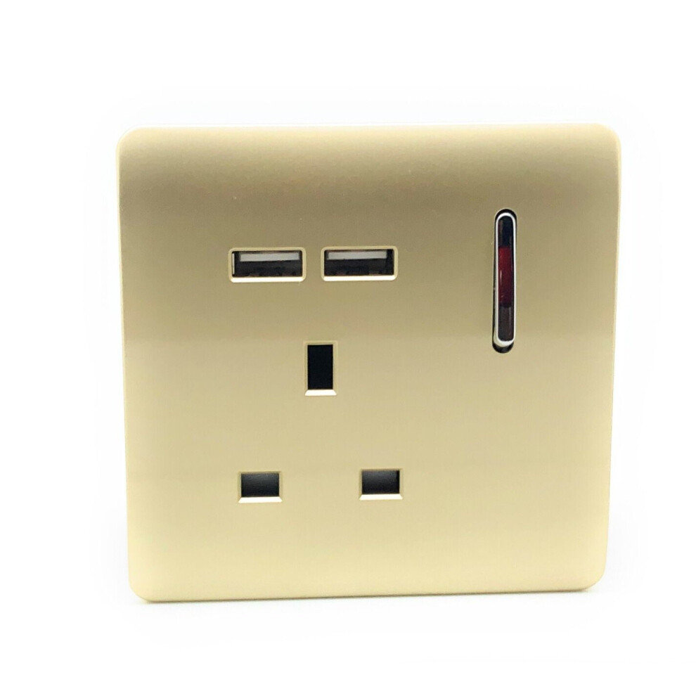 Trendi 1 Gang Glossy 13 Amp 2 X 2.1Ma Usb Switched Plug Socket Gold 7091054787873 - Image 4