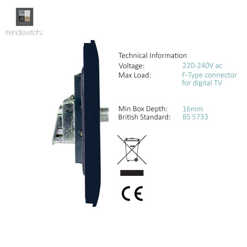 Trendi Switch Trendi 1 Gang Glossy Screwless Television Satellite Socket Navy 2