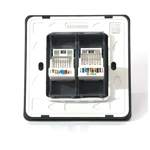 Trendi Switch Trendi Modern 2 Gang RJ45 Cat 5e & Cat 6 PC Ethernet Socket Silver 2