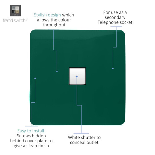 Trendi Switch Trendi Artistic Modern Glossy Tactile Telephone Socket Dark Green 1