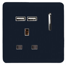 Trendi 1 Gang Artistic Modern Glossy 13 Amp 2x2.1mA USB Switched Tactile Navy