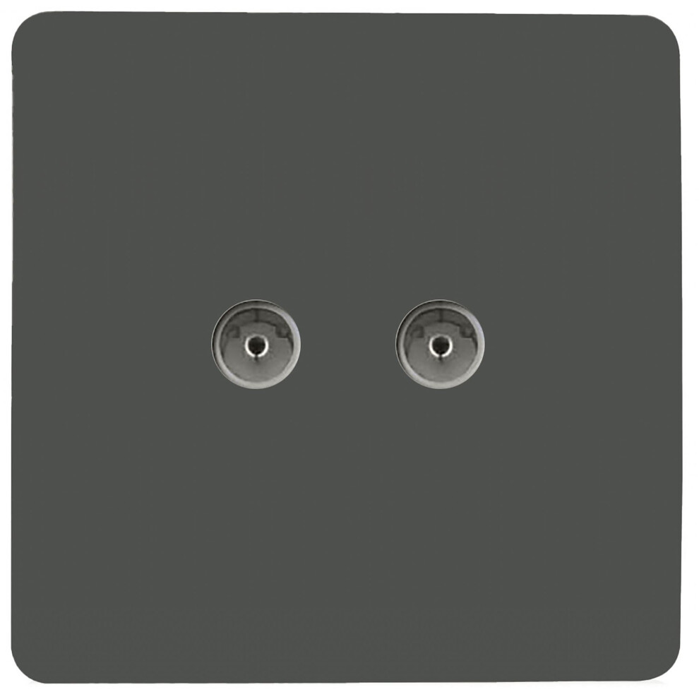 Trendi Artistic Modern Glossy Tactile 2 Gang TV Socket Charcoal