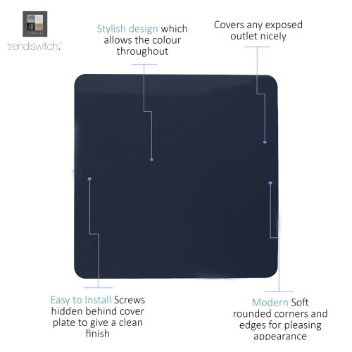 Trendi Switch Trendi Artistic Modern Glossy Tactile Single Blanking Plate Navy 1