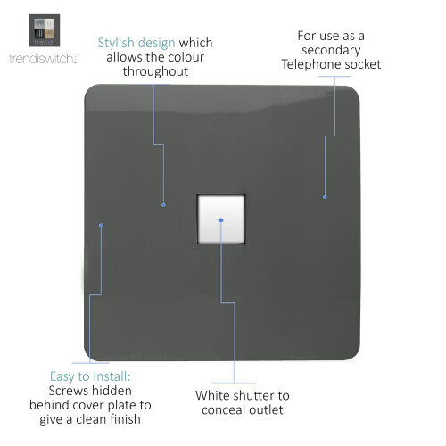 Trendi Switch Trendi Artistic Modern Glossy Tactile Telephone Socket Charcoal 1