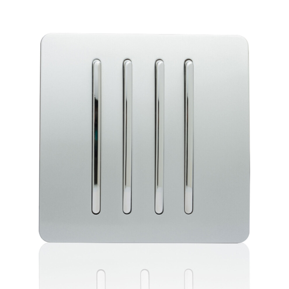 Trendi 4 Gang 2 Way Artistic Modern Glossy 10 Amp Rocker Tactile Light Switch Silver Art-Ss8si 7091045734527