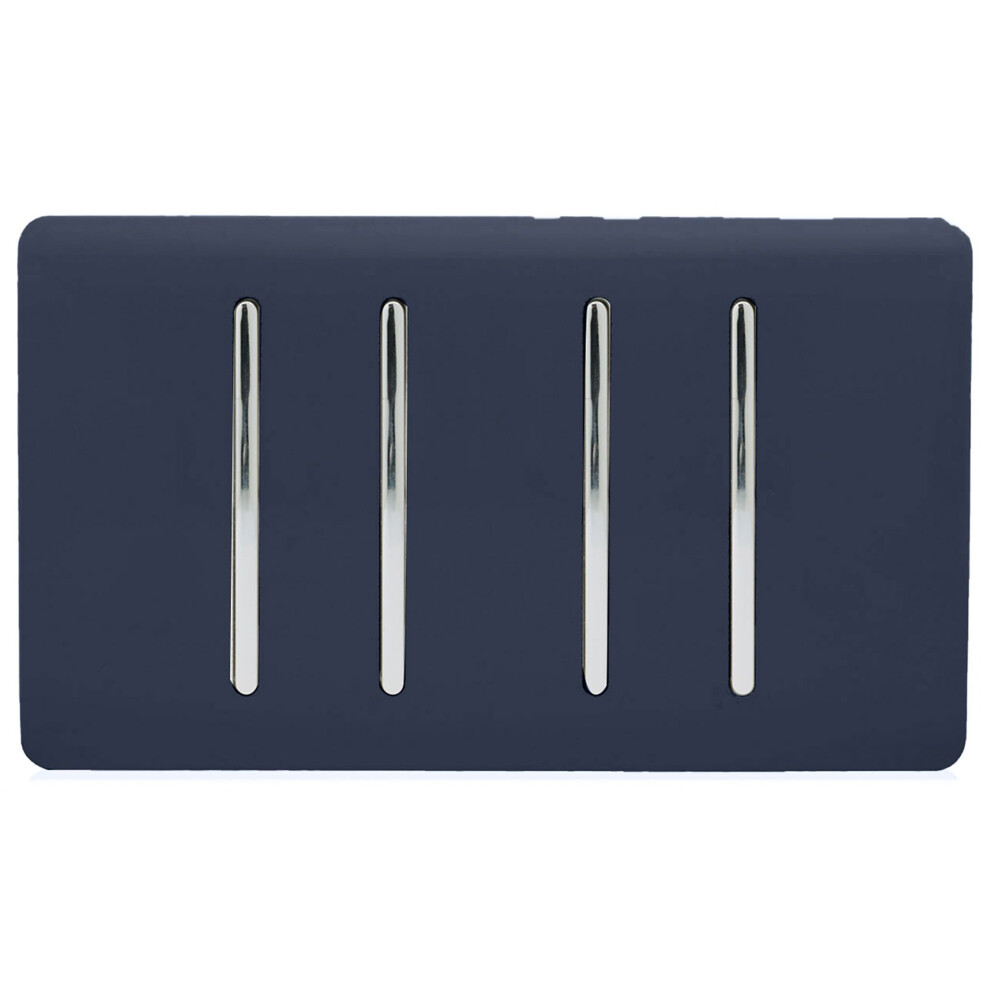 Trendi Switch Trendi 4 Gang 3 Way Intermediate Artistic Modern Glossy 10 Amp Rocker Switch Navy Light