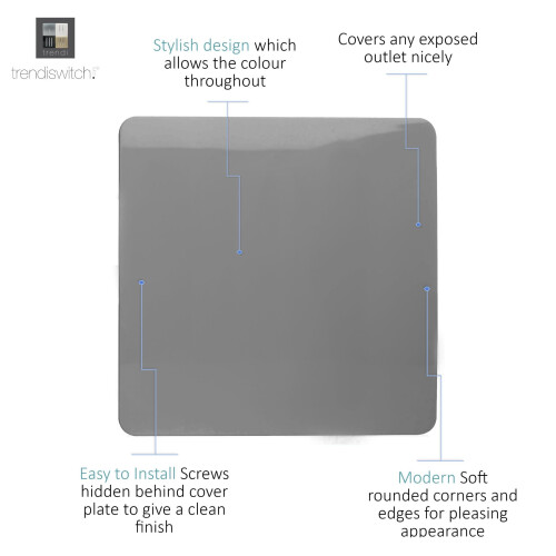 Trendi Switch Trendi Artistic Modern Glossy Tactile Single Blanking Plate Light Grey 1