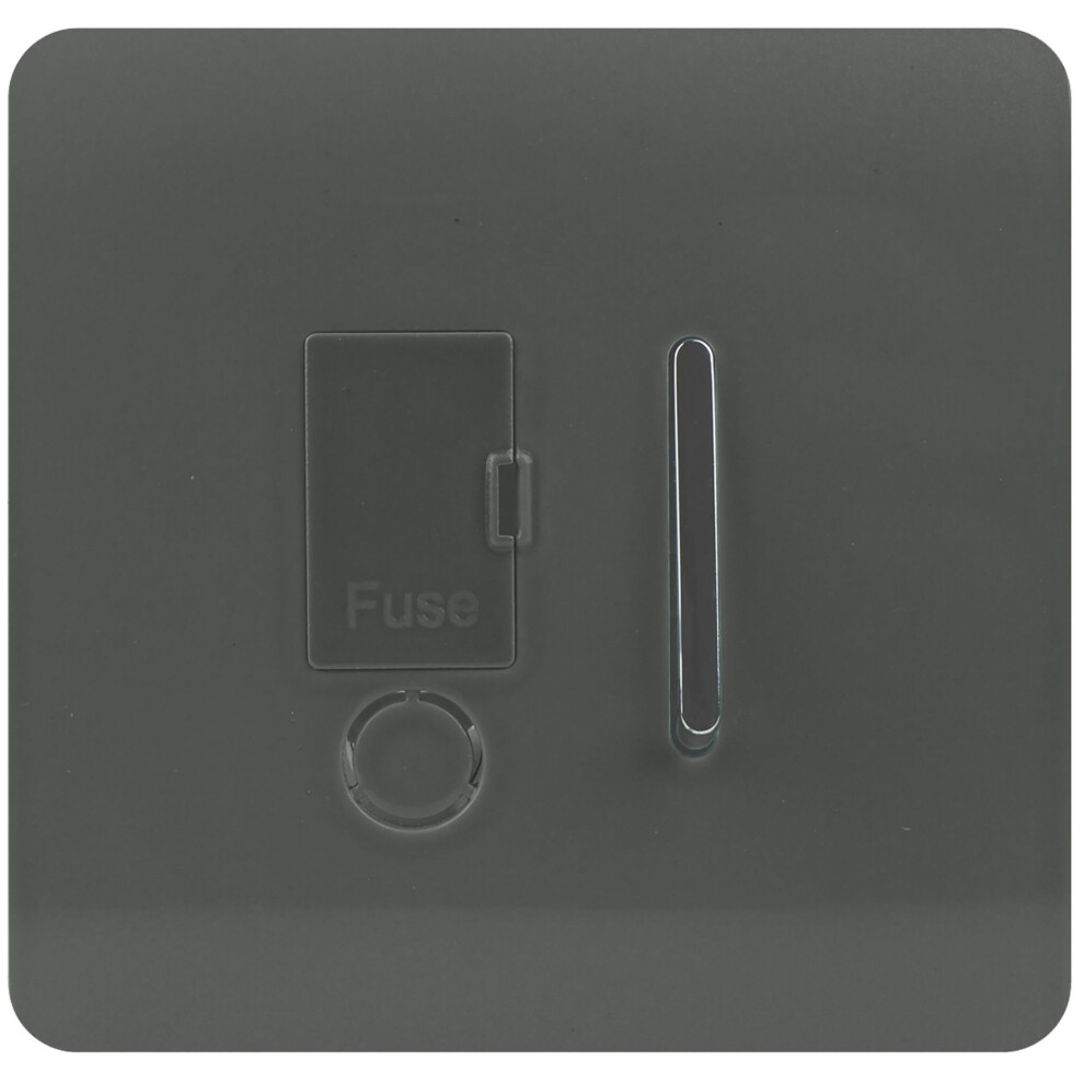 Trendi Switch Art-Fsch Trendi Charcoal Fused Spur Switch - Modern Glossy Tactile, Screwless Faceplate