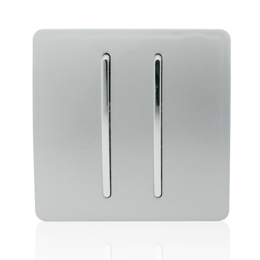 Trendi Artistic Modern Glossy Tactile Auto Retractive 2 Door Bell Switch Silver ART-2DBSI