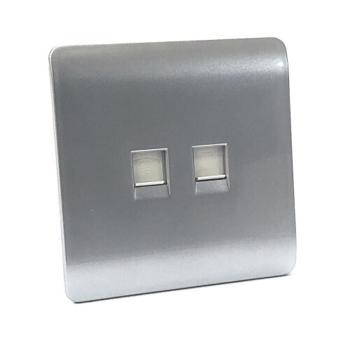 Trendi Switch Trendi Modern 2 Gang RJ45 Cat 5e & Cat 6 PC Ethernet Socket Silver 1
