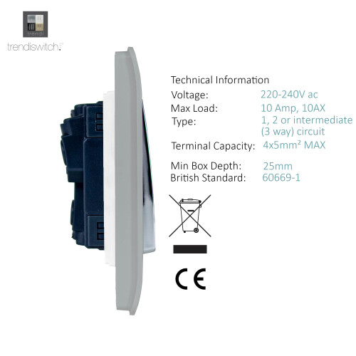Trendi Switch Trendi 2 Gang (2 Way & Intermediate) 10 Amp Rocker Light Switch Silver 2