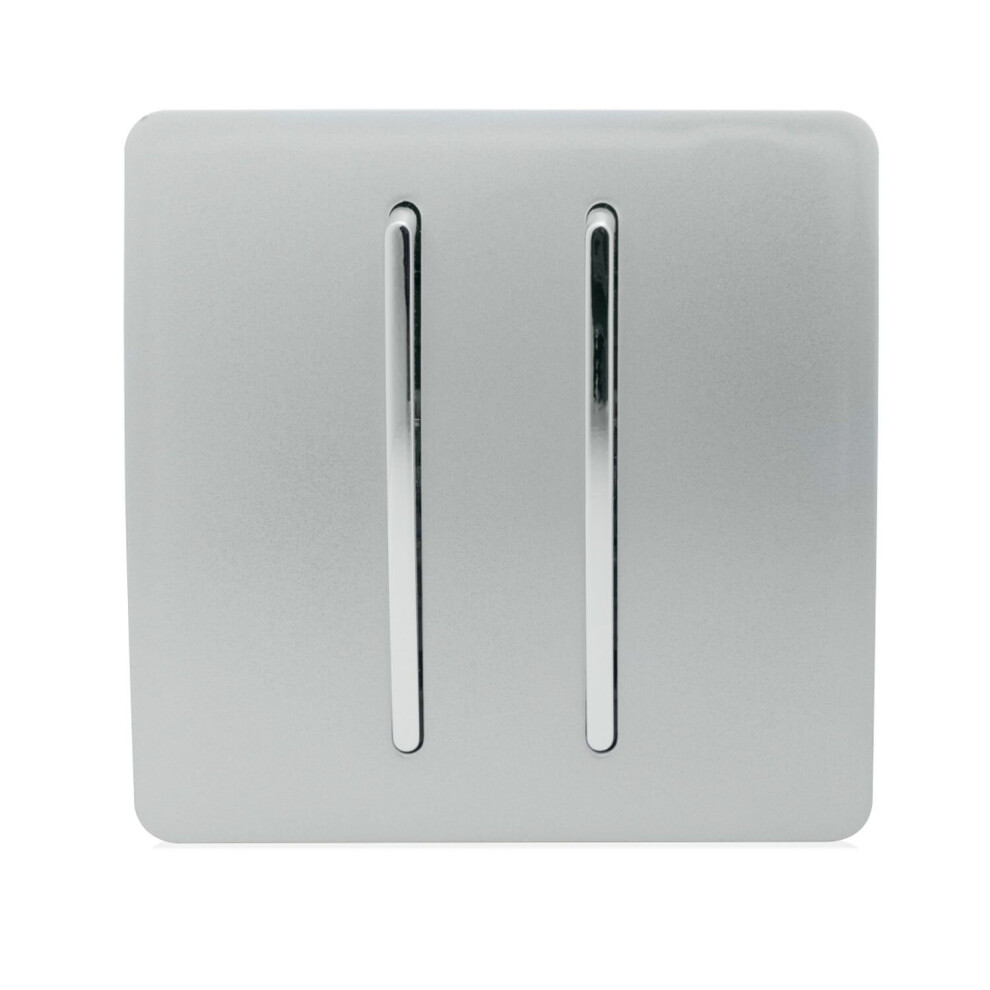 Trendi 2 Gang 3 Way Intermediate Artistic Modern Glossy 10 Amp Rocker Light Switch Silver