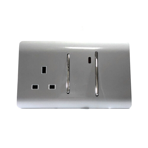 Trendi Switch Trendi Modern 45 A Cooker Switch & Plug Socket Inc Neon Insert Silver