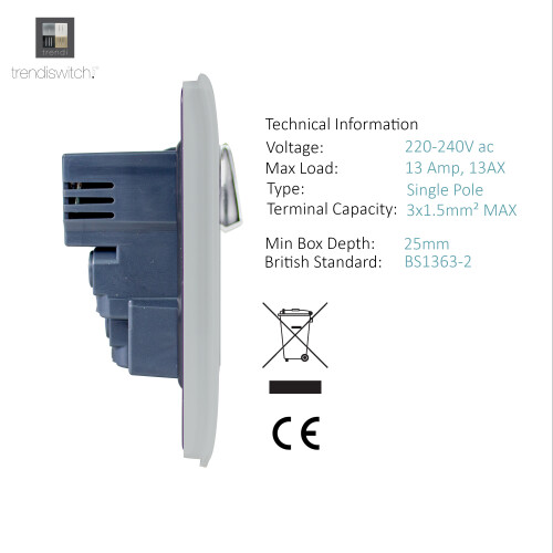 Trendi Switch Trendi 2 Gang Modern Glossy 13 Amp 4 x 2.1mA USB Plug Socket Silver 2
