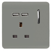 Trendi 1 Gang Artistic Modern Glossy 13 Amp 2x2.1mA USB Switched Tactile Light Grey