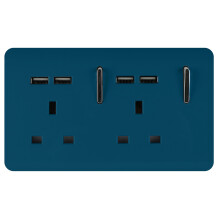 Trendi 2 Gang Artistic Modern Glossy 13 Amp 4x2.1mA USB Switched Tactile Plug Socket Midnight Blue