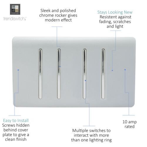 Trendi Switch Trendi 4 Gang (2 Way & 2xIntermediate) 10 Amp Light Switch Silver 1