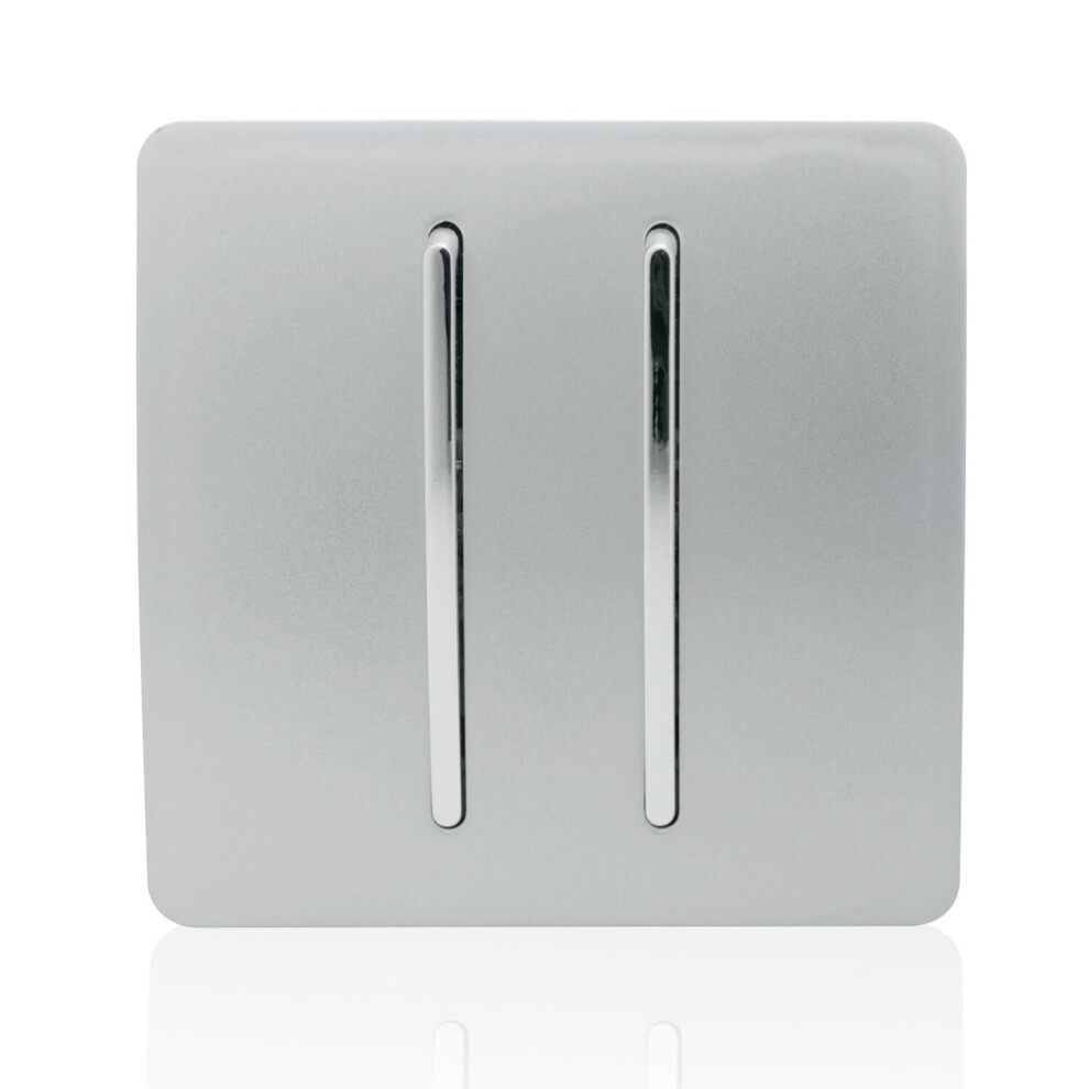 Trendi 2 Gang 1 Way Artistic Modern Glossy 10 Amp Rocker Tactile Light Switch Silver ART-SS3SI