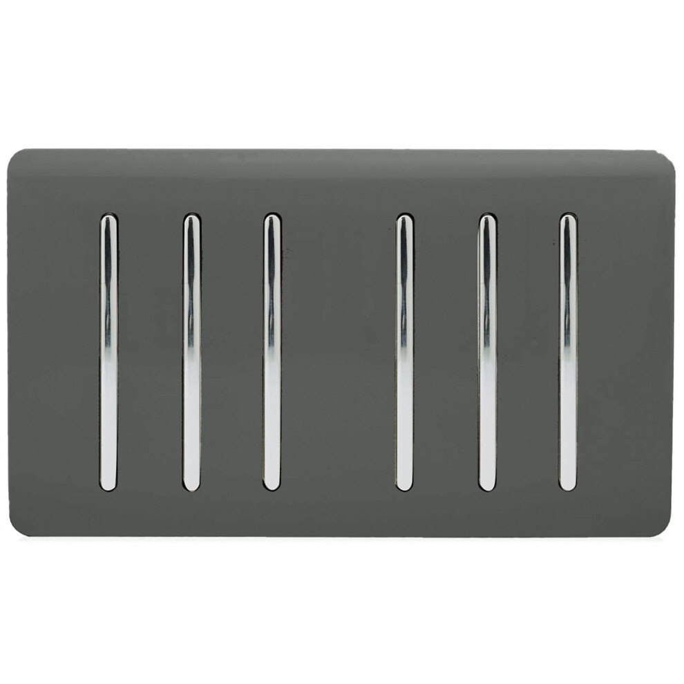 Trendi Artistic Modern Glossy 6 Gang 2 Way Rocker Double Plate Tactile Light Switch Charcoal