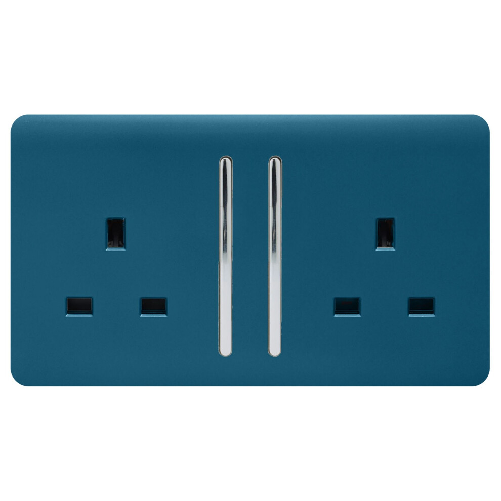 Trendi 2 Gang Artistic Modern Glossy 13 Amp Switched Tactile Plug Socket Midnight Blue - Image 6
