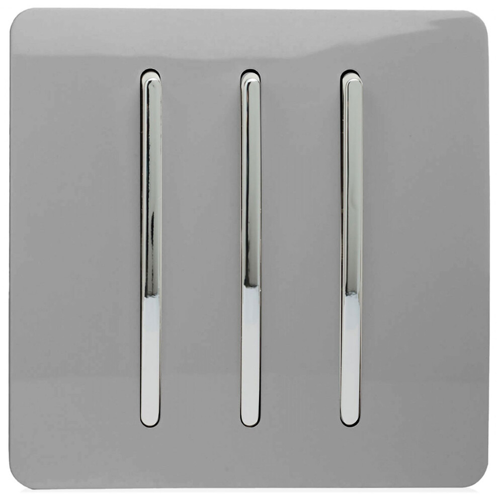 Trendi 3 Gang 2 Way Artistic Modern Glossy 10 Amp Rocker Tactile Light Switch Light Grey