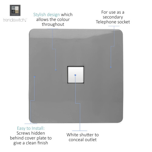 Trendi Switch Trendi Artistic Modern Glossy Tactile Telephone Socket Light Grey 1