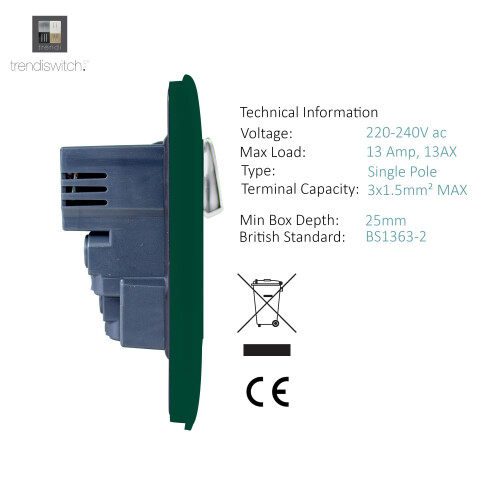 Trendi Switch Trendi 2 Gang Modern Glossy 13 Amp 4x2.1mA USB Plug Socket Dark Green 2