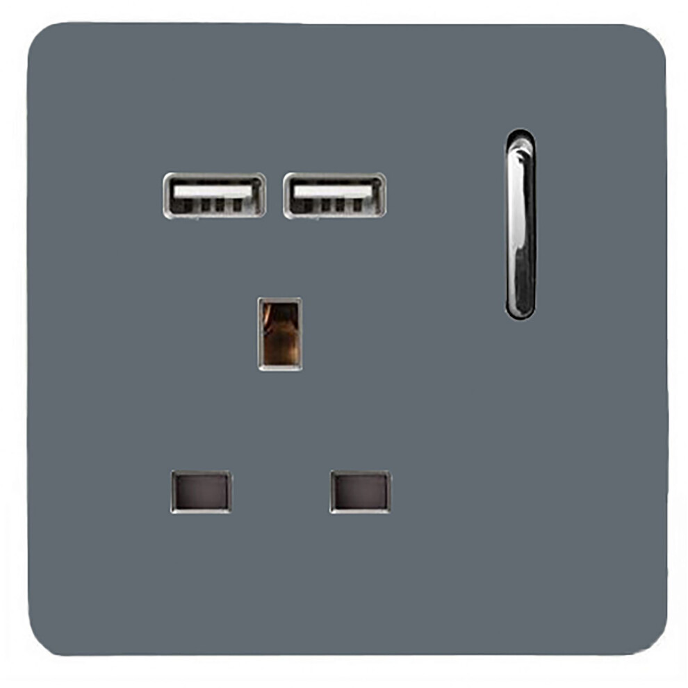 Trendi 1 Gang Artistic Modern Glossy 13 Amp 2x2.1mA USB Switched Tactile Warm Grey