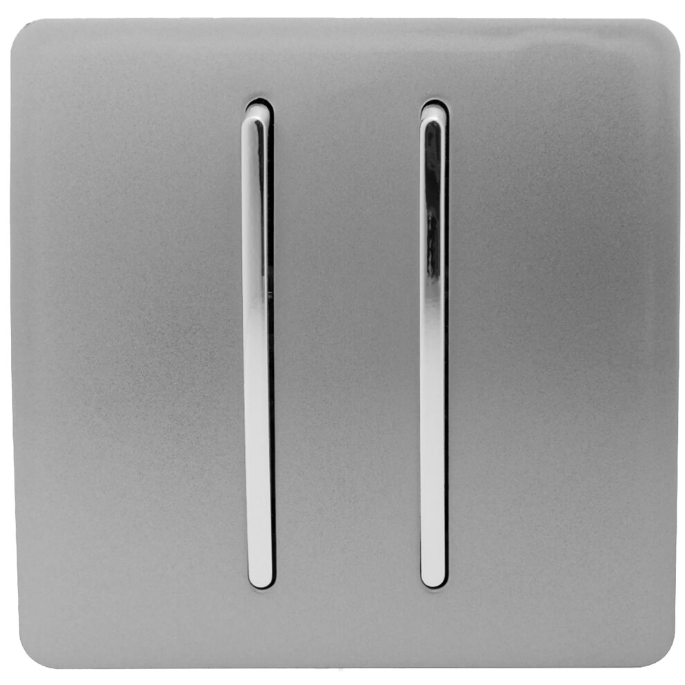 Trendi 2 Gang 1 Way Artistic Modern Glossy 10 Amp Rocker Tactile Light Switch Light Grey