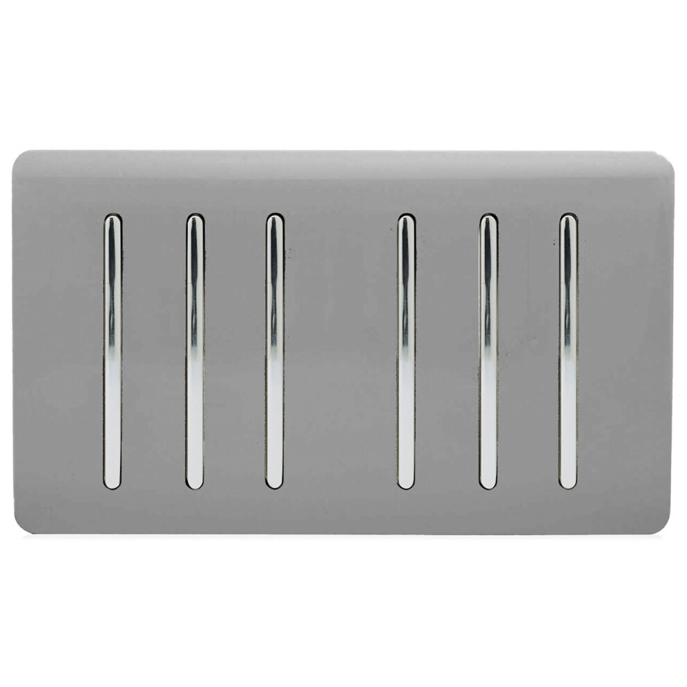 Trendi Artistic Modern Glossy 6 Gang 2 Way Rocker Double Plate Tactile Light Switch Light Grey