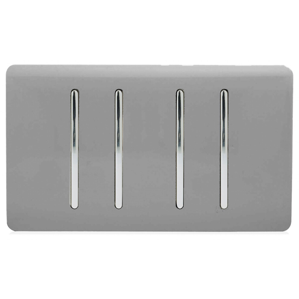 Trendi Artistic Modern Glossy 4 Gang 2 Way  Rocker Double Plate Tactile Light Switch Light Grey