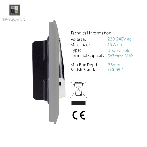 Trendi Switch Trendi Artistic Modern Glossy 45 A Tactile Light Switch & Neon Insert Light Grey 2