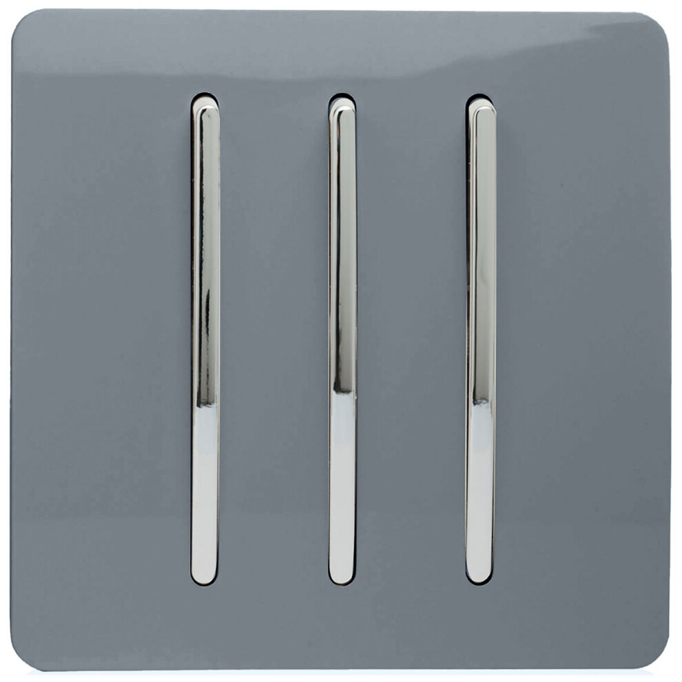 Trendi 3 Gang 2 Way Artistic Modern Glossy 10 Amp Rocker Tactile Light Switch Warm Grey