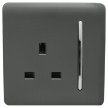 Trendi 1 Gang Artistic Modern Glossy 13 Amp Switched Tactile Plug Socket Charcoal