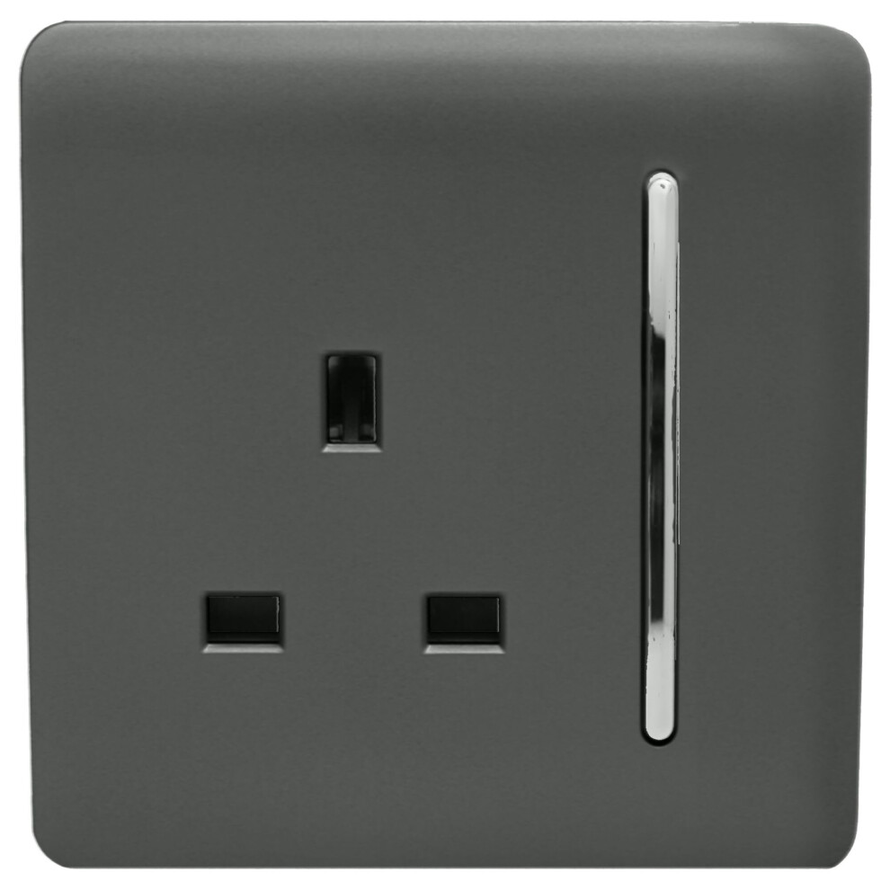 Trendi 1 Gang Artistic Modern Glossy 13 Amp Switched Tactile Plug Socket Charcoal 7091059503157