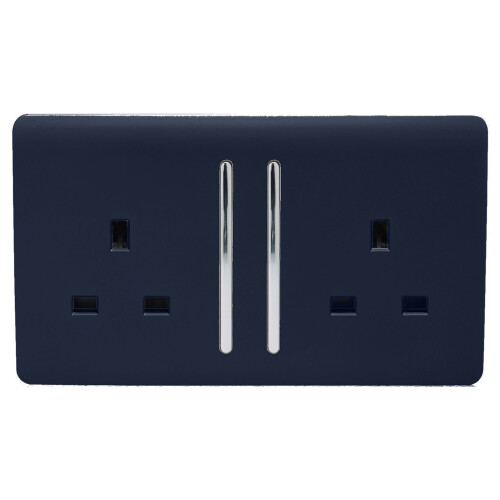Trendi Switch Trendi 2 Gang Artistic Modern Glossy 13 Amp Switched Plug Socket Navy