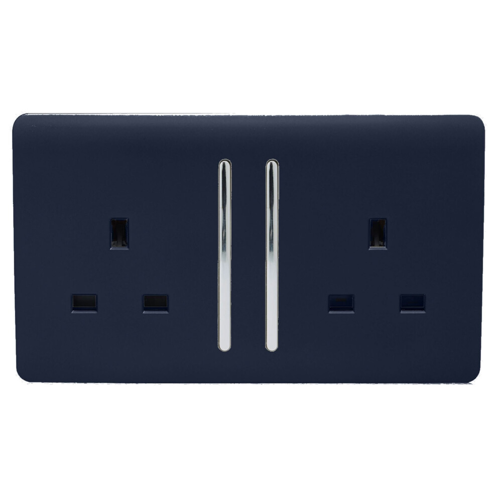 Trendi Switch Trendi 2 Gang Artistic Modern Glossy 13 Amp Switched Plug Socket Navy