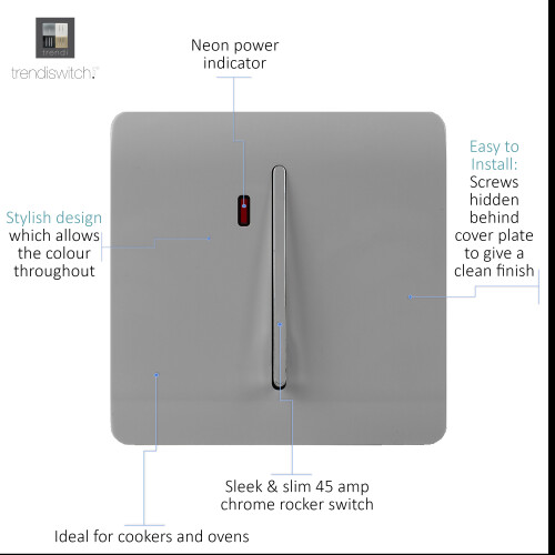 Trendi Switch Trendi Artistic Modern Glossy 45 A Tactile Light Switch & Neon Insert Light Grey 1