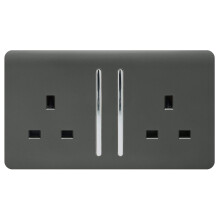 Trendi 2 Gang Artistic Modern Glossy 13 Amp Switched Tactile Plug Socket Charcoal
