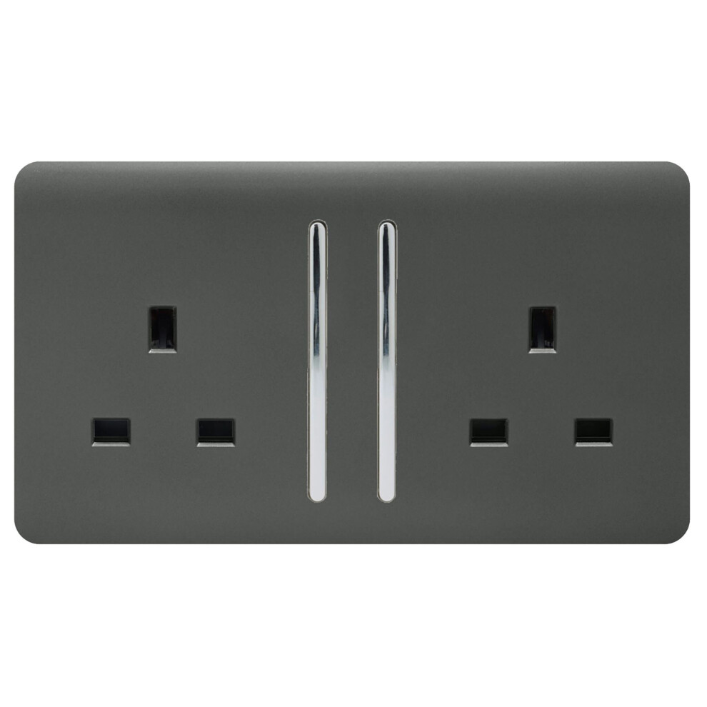 Trendi Switch Trendi 2 Gang Artistic Modern Glossy 13 Amp Switched Tactile Plug Socket Charcoal