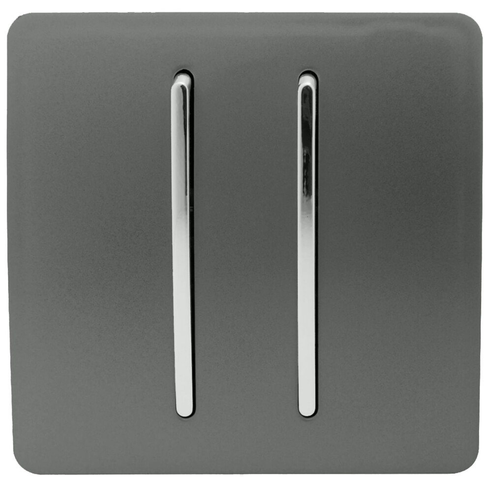 Trendi Switch Trendi 2 Gang 2 Way Artistic Modern Glossy 10 Amp Rocker Tactile Light Switch Charcoal