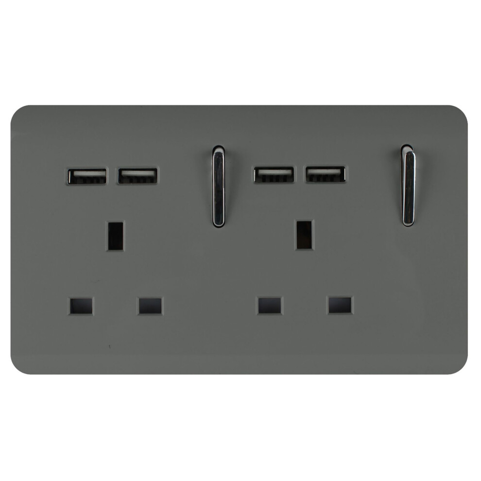 Trendi Switch Trendi 2 Gang Artistic Modern Glossy 13 Amp 4X2.1ma Usb Switched Tactile Plug Socket Charcoal