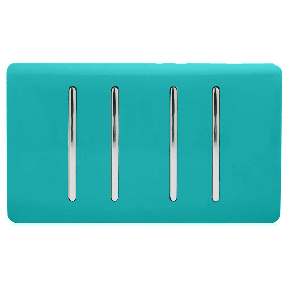 Trendi Switch Trendi 4 Gang (2 Way & 3Xintermediate) Glossy 10 Amp Rocker Switch Bright Teal Light